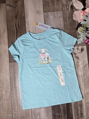 NWT Cat & Jack Aqua Lamb Graphic Short Sleeve Tee - Girls Small 6–7